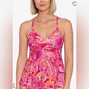 Swim Solutions 
Women's Plus Size Printed Tummy-Control Bow-Front Swimdress